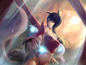 Картинка league+of+legends фэнтези магия девушка ahri лисичка хвосты league of legends