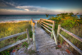 Картинка природа побережье океан пляж мостик горизонт