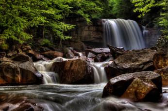 Картинка природа водопады лес река водопад