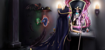 Картинка league+of+legends фэнтези маги +волшебники шляпа ведьма королева посох плащ маски league of legends отражение зеркало
