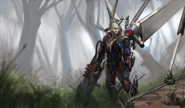 Картинка фэнтези люди будущее летательный оружие солдат аппарат