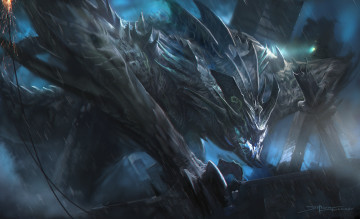 Картинка фэнтези существа чудовище разрушение кайдзю монстр