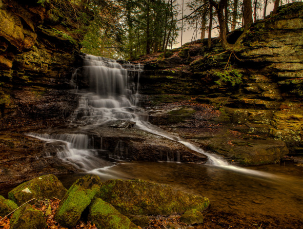 Обои картинки фото природа, водопады, водопад, река, лес