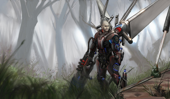 Обои картинки фото фэнтези, люди, будущее, летательный, оружие, солдат, аппарат