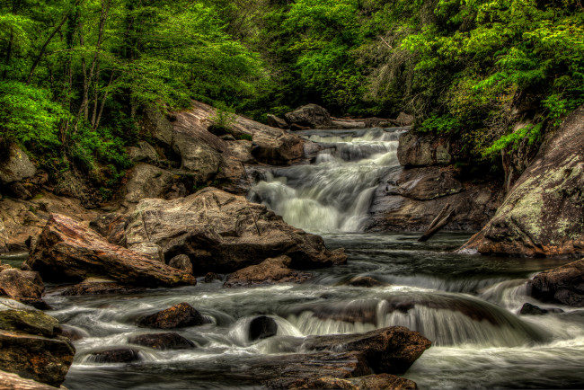 Обои картинки фото природа, водопады, лес, река, водопад