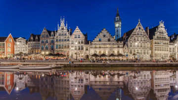 Картинка города гент+ бельгия patershol ghent belgium leie river патерсхол гент лис река набережная здания отражение