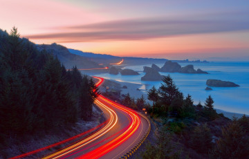 Картинка природа дороги дорога океан выдержка лес свет