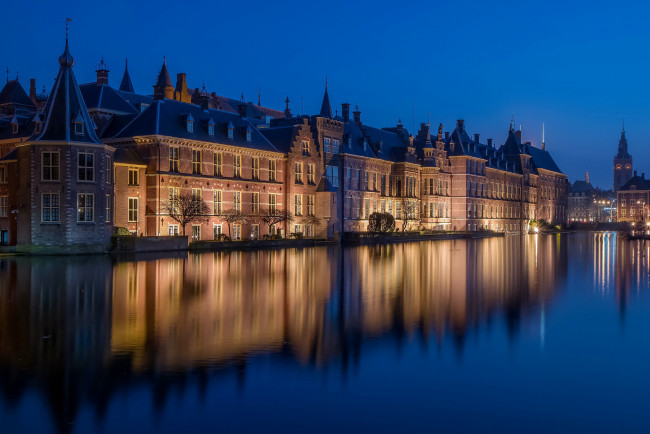 Обои картинки фото den haag, города, - огни ночного города, свет, ночь, вода