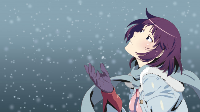 Обои картинки фото аниме, bakemonogatari, фон, взгляд, девушка