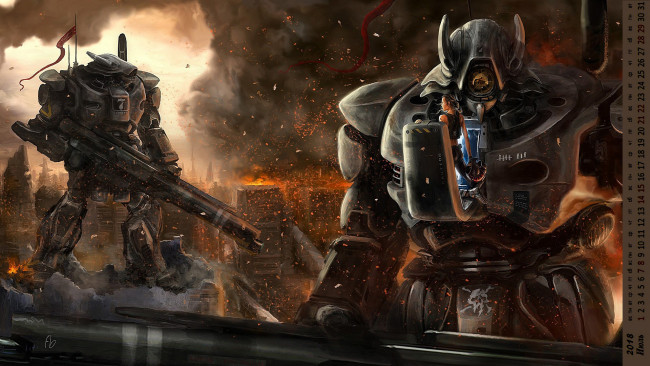 Обои картинки фото календари, фэнтези, робот, оружие