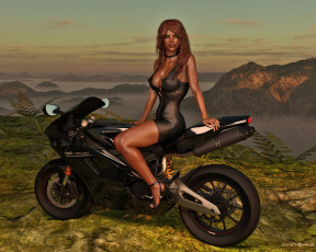 Картинка 3д+графика люди-авто мото+ people-+car+ +moto фон взгляд девушка