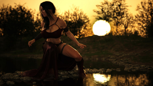 Обои картинки фото 3д графика, люди , people, фон, взгляд, девушка