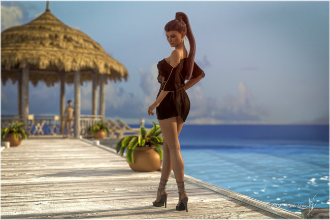 Обои картинки фото 3д графика, люди , people, взгляд, фон, девушка