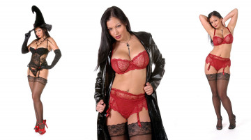 Картинка девушки aria+giovanni шляпа белье чулки каблуки плащ