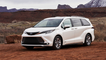 обоя 2021 toyota sienna limited hybrid, автомобили, toyota, белый, цвет, 2021, sienna, limited, гибрид