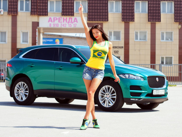 Обои картинки фото автомобили, -авто с девушками, jaguar, f-pace, wild, cat