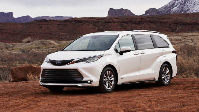 Обои картинки фото 2021 toyota sienna limited hybrid, автомобили, toyota, белый, цвет, 2021, sienna, limited, гибрид
