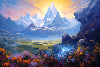 Картинка рисованное природа нейросети графика нейроарт ai art нейронные сети рисунки нейро искусство горы цветы пейзаж