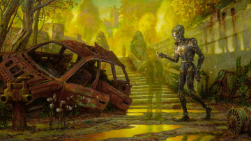 обоя фэнтези, роботы,  киборги,  механизмы, робот, призрак