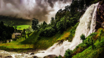 Картинка waterfall+at+hordaland norway города -+здания +дома waterfall at hordaland