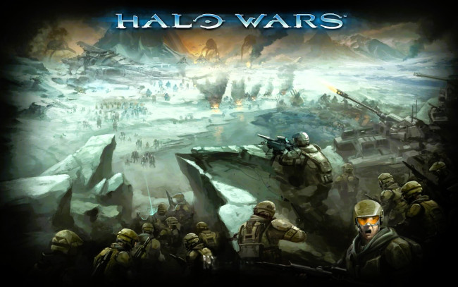 Обои картинки фото видео игры, halo wars, война, солдаты, армии, взрывы, снег, техника, скалы