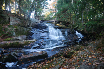 Картинка природа водопады осень листья мост