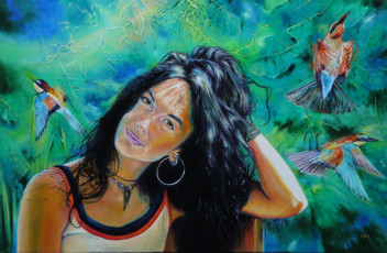 Картинка wlodzimierz kuklinski рисованные птицы девушка