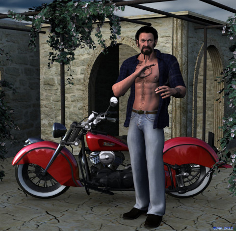 Обои картинки фото 3д, графика, people, люди, мужчина, мотоцикл