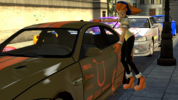 Картинка 3д графика creatures существа автомобиль девушка