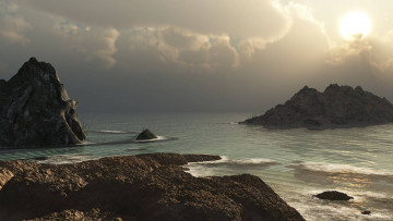 Картинка 3д графика nature landscape природа море скалы облака