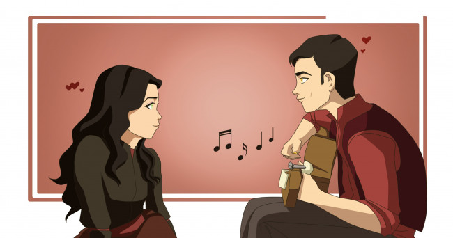 Обои картинки фото рисованные, люди, девушка, мальчик, гитара