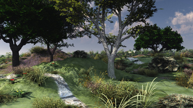 Обои картинки фото 3д, графика, nature, landscape, природа, трава, деревья