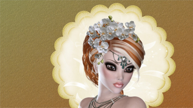 Обои картинки фото 3д, графика, portraits, портрет, глаза, лицо, цветы