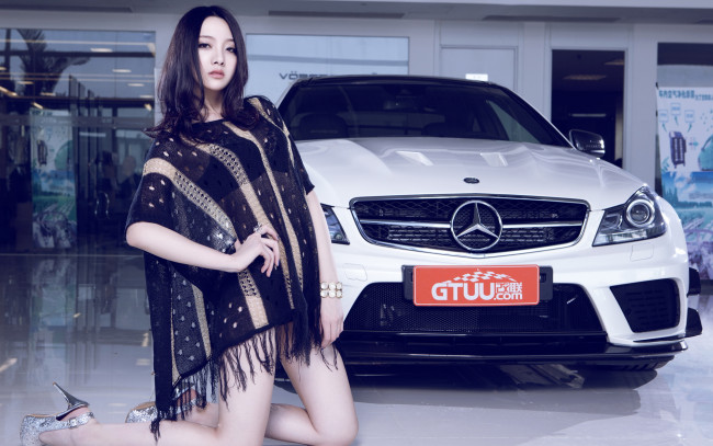 Обои картинки фото автомобили, авто, девушками, девушка, mercedes-benz, азиатка