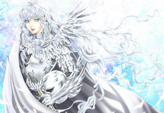 Картинка аниме berserk шлем белые волосы меч доспехи арт