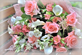 Картинка цветы букеты +композиции каллы эустома альстромерия роза