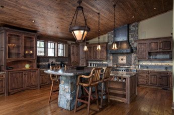 Картинка интерьер кухня дерево