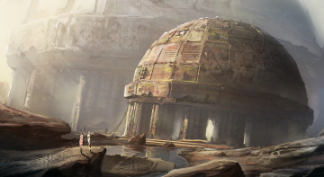 Картинка фэнтези иные+миры +иные+времена город купол здание руины люди арт