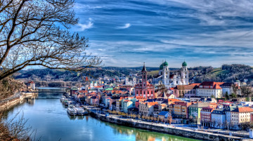 Картинка пассау+ германия города -+панорамы купола дома река