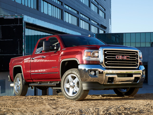 Обои картинки фото автомобили, gm-gmc, 2500, hd, gmc, sierra, 2015г, красный, cab, double, slt