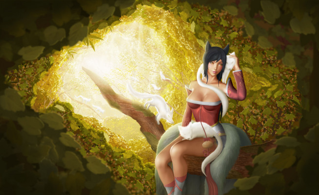 Обои картинки фото league of legends, фэнтези, существа, лисица, the, nine-tailed, fox, ahri, lol, league, of, legends
