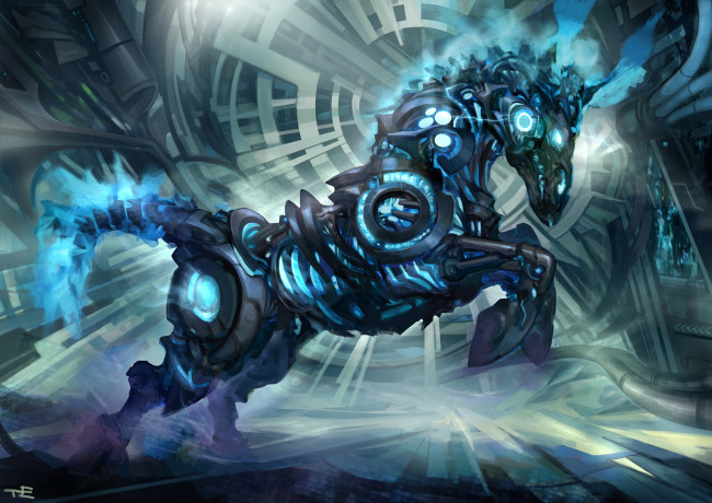 Обои картинки фото фэнтези, роботы,  киборги,  механизмы, лошадь, конь, робот, мир, иной