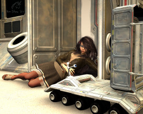 Картинка 3д+графика фантазия+ fantasy девушка взгляд робот фон