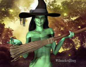 Картинка 3д+графика праздники+ holidays фон взгляд халк метла шляпа