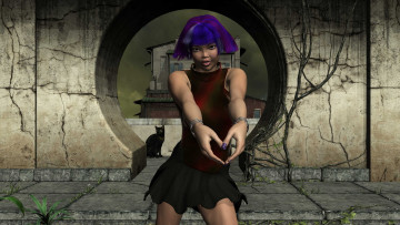 Картинка 3д+графика люди+ people фон взгляд девушка кот