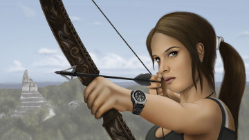 Картинка видео+игры lara+croft+tomb+raider +anniversary лук фон взгляд девушка