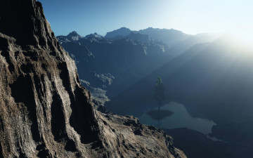 Картинка 3д+графика природа+ nature дерево озеро горы лучи