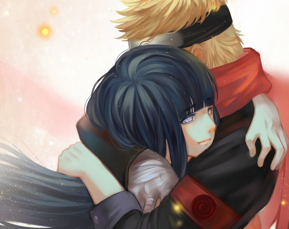 Обои картинки фото аниме, naruto, uzumaki, двое, aurora, rokudo, арт, объятия, парень, девушка, hyuuga, hinata