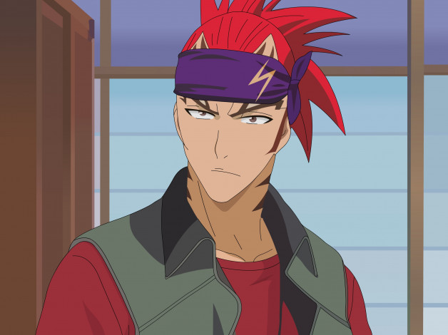 Обои картинки фото аниме, bleach, фон, взгляд, парень, abarai, renji