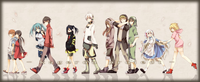 Обои картинки фото аниме, kagerou project, ene, haumizuki, konoha, люди, арт, seto, kousuke, kisaragi, shintaro, asahina, hiyori, momo, kido, tsubomi, kozakura, mary, amamiya, hibiya, девушки, парни, группа, kagerou, project, enomoto, takane, kano, shuuya